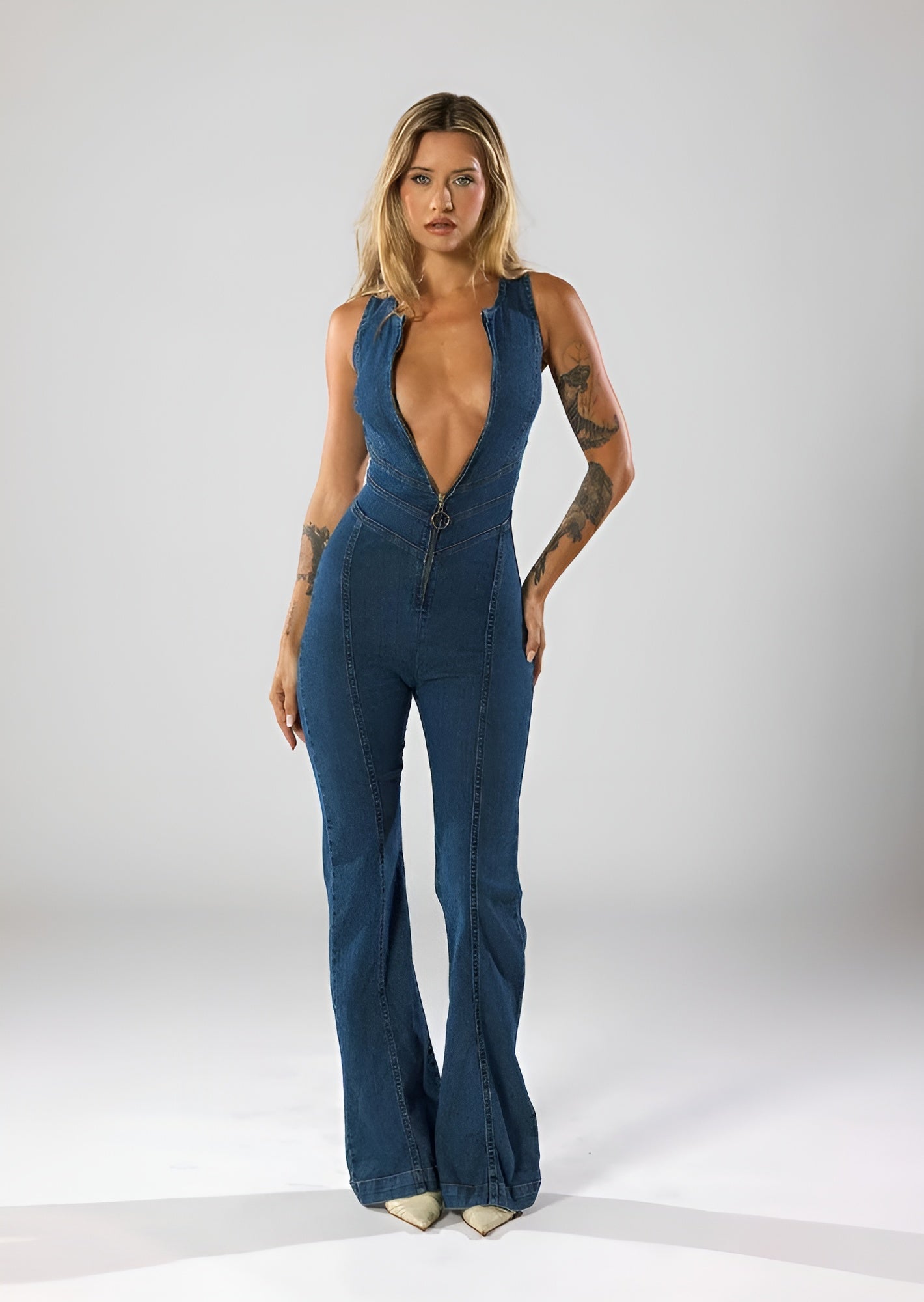 Heart craft denim jumpsuit