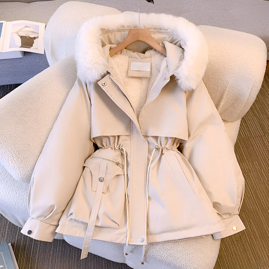 Lined trendy parka with faux fur