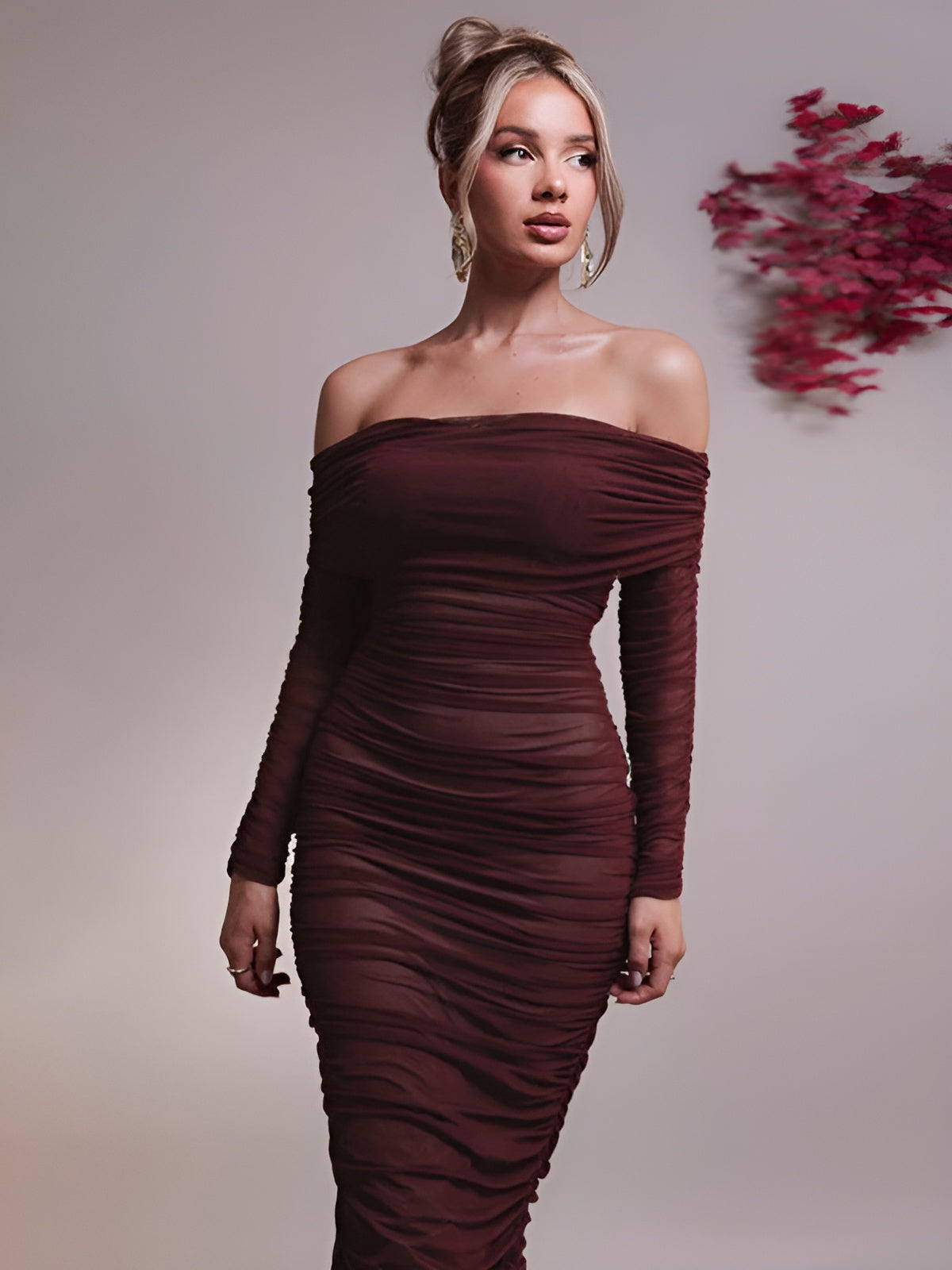 Off-Shoulder Long Sleeve Sexy Maxi Dress