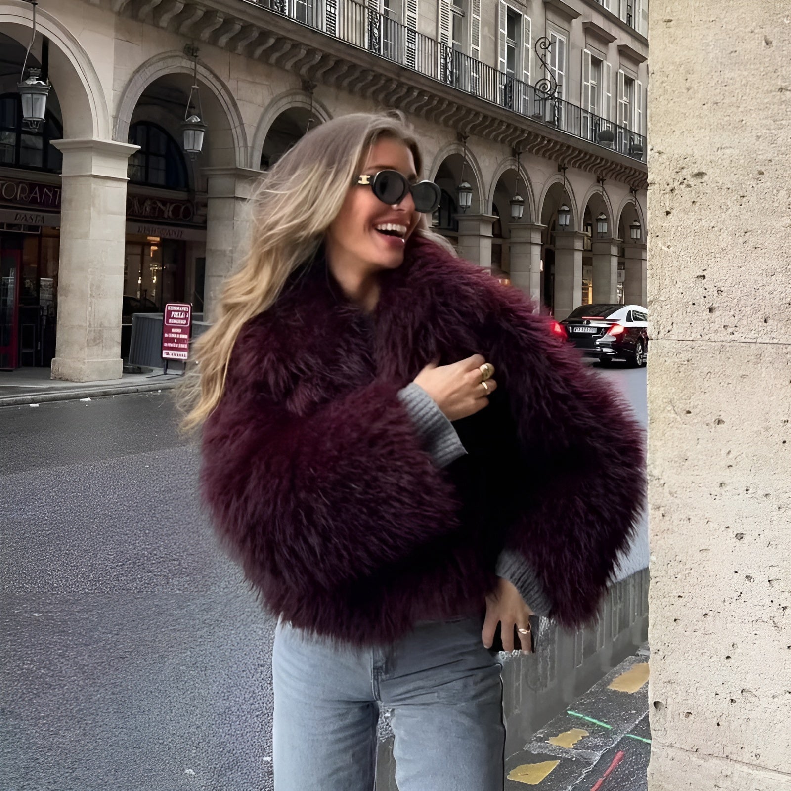 Burgundy Faux Fur Jacket