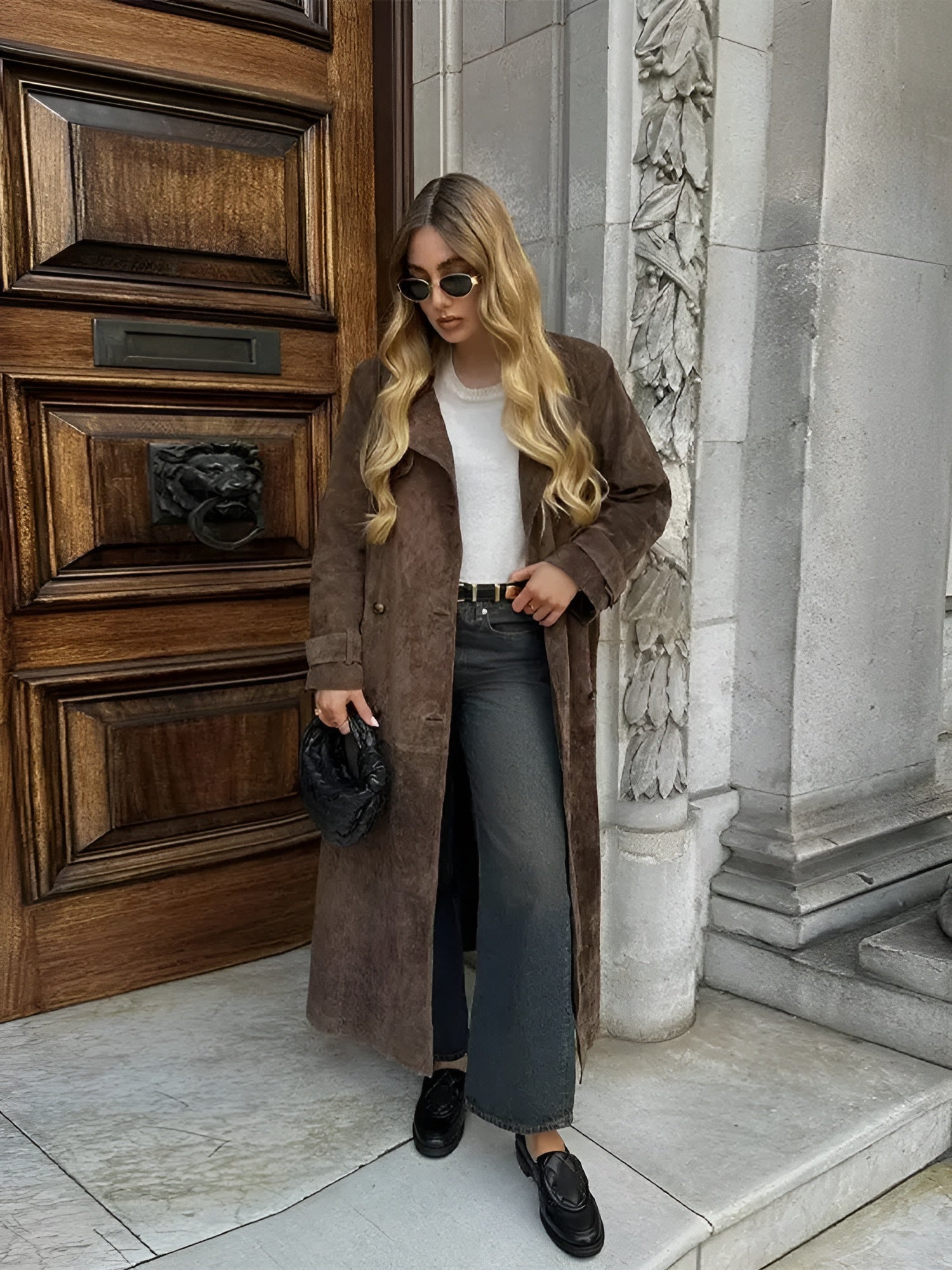 Trendy long coat with belt