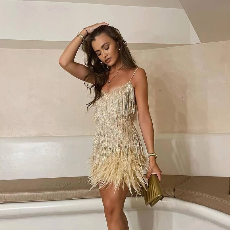 Glitter Feather Party Mini Dress