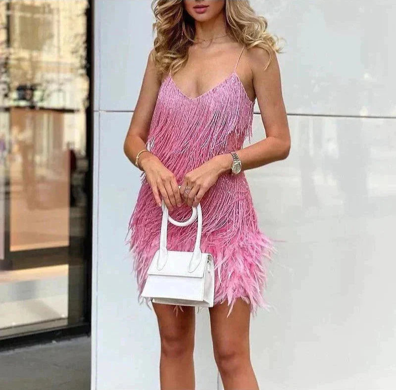 Glitter Feather Party Mini Dress