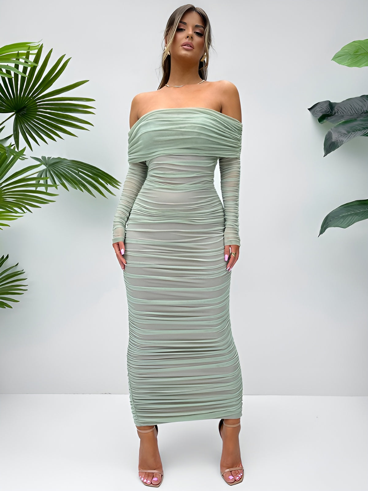 Off-Shoulder Long Sleeve Sexy Maxi Dress