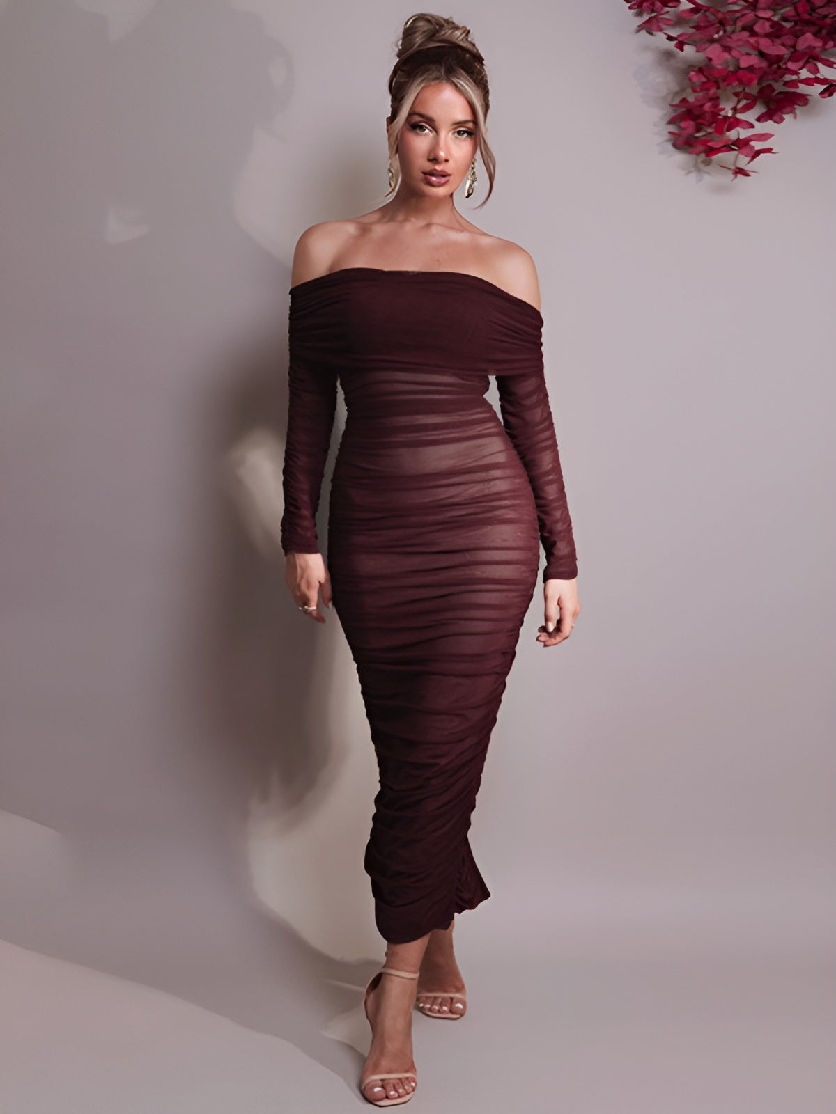 Off-Shoulder Long Sleeve Sexy Maxi Dress