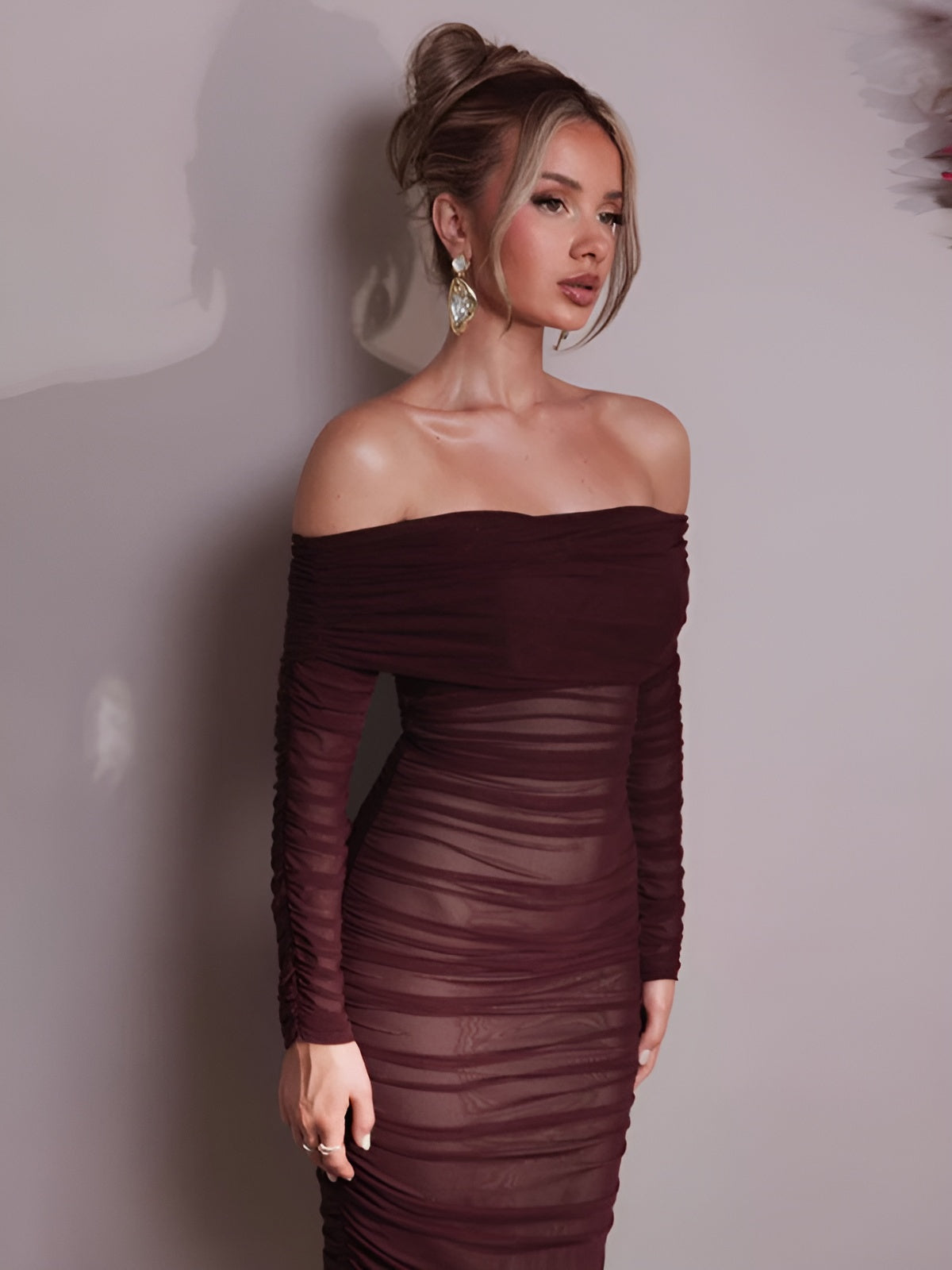 Off-Shoulder Long Sleeve Sexy Maxi Dress