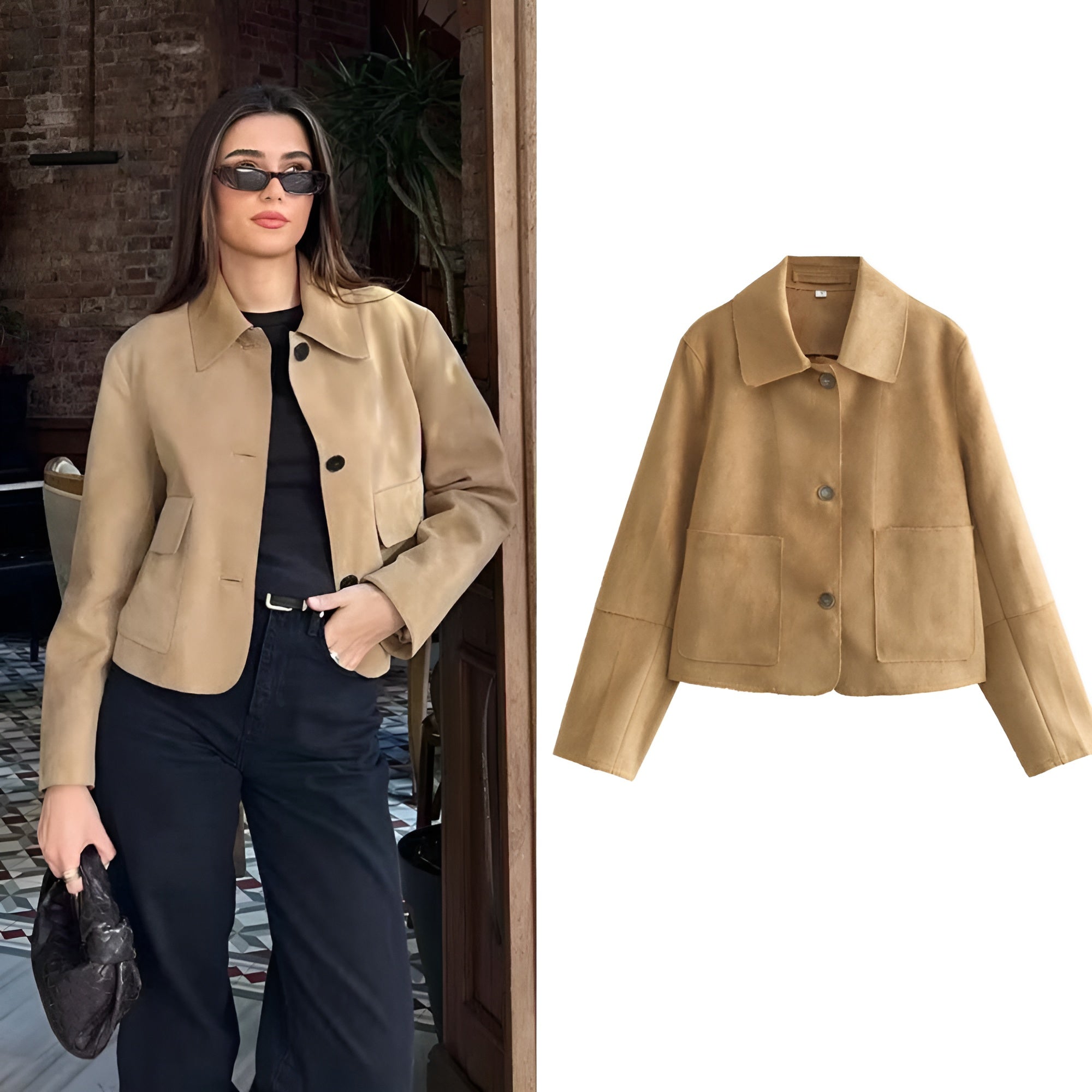 Cropped Suede Jacket - Camel