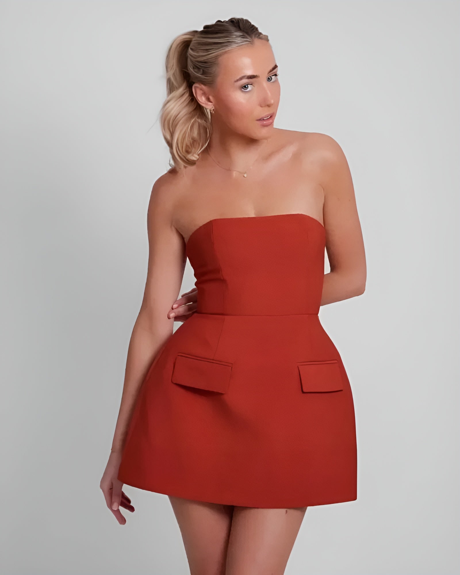 Solid strapless mini dress