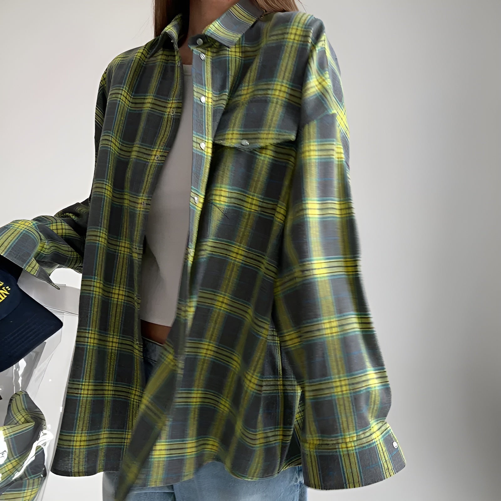 Oversized plaid check blouse