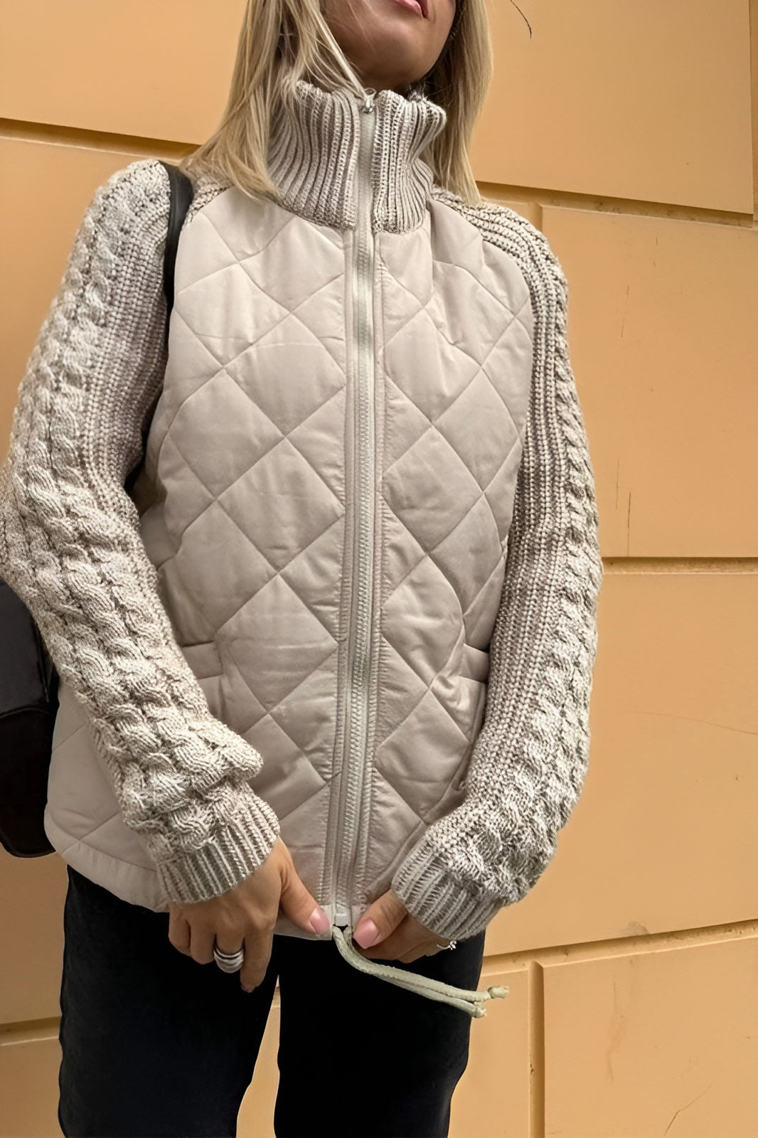 Casual Solid Knit Patchwork Zip Jacket