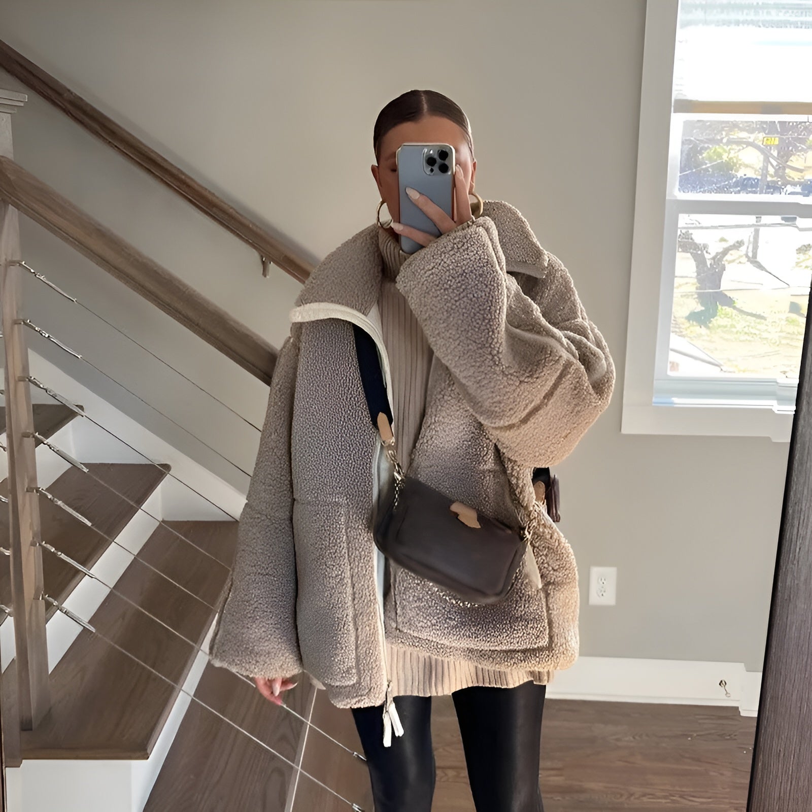 Oversized long teddy coat