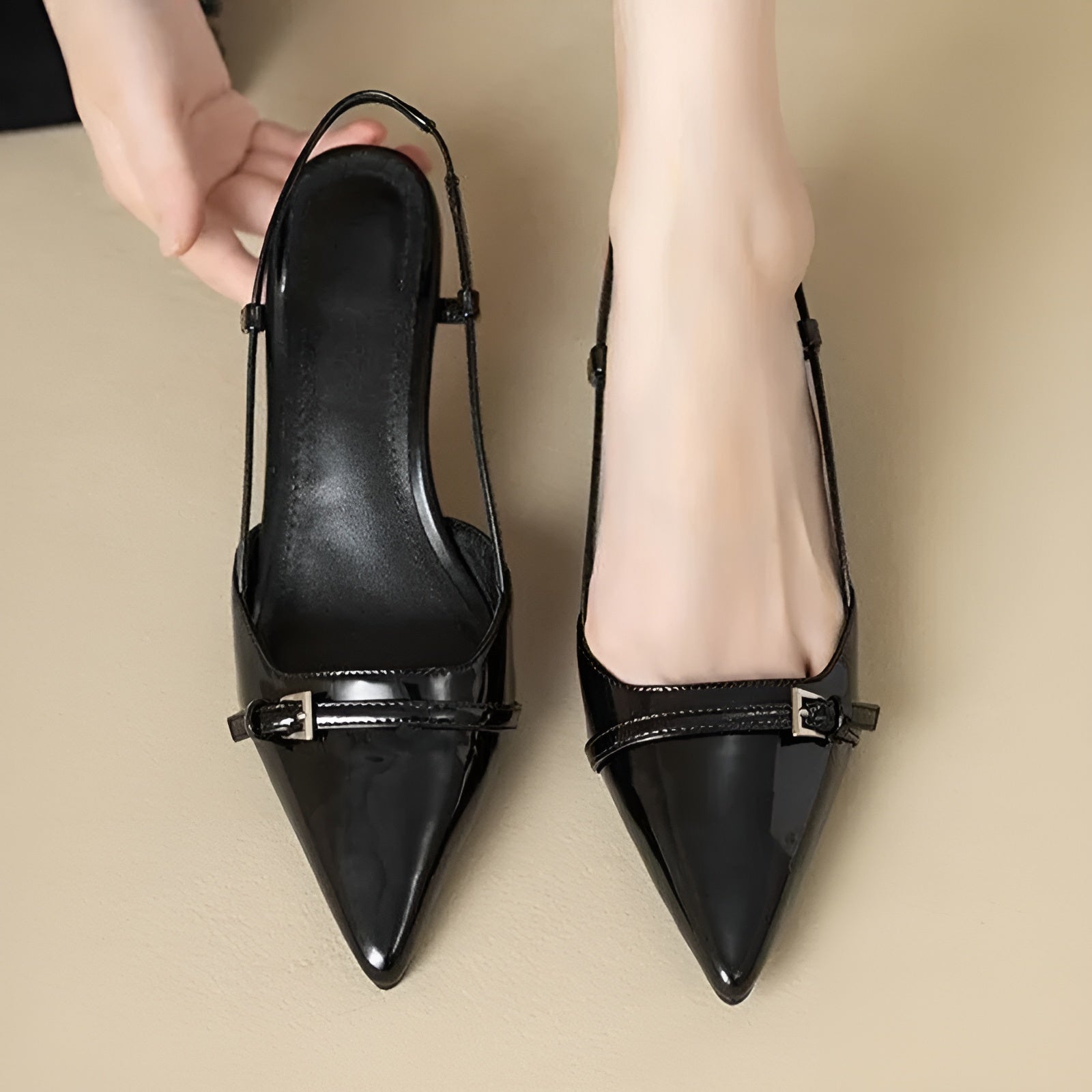 Pointed sling back heels